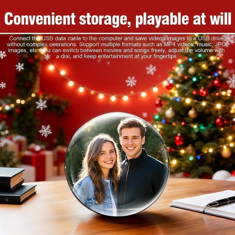 2.76" Crystal Ball Video Player, 3D Memory Orb Ball Digital Display Memory Sphere Lamp with Sound,Personalized Uploadable Videos & Photos Gift for Couples Friends Anniversary Christmas Birthday Gift - Image 4